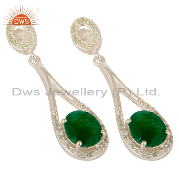 Exporter 925 Sterling Silver Green Aventurine And White Topaz Dangle Earrings For Womens