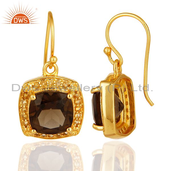 Exporter 14K Yellow Gold Plated Sterling Silver Smoky Quartz And Citrine Gemstone Earring