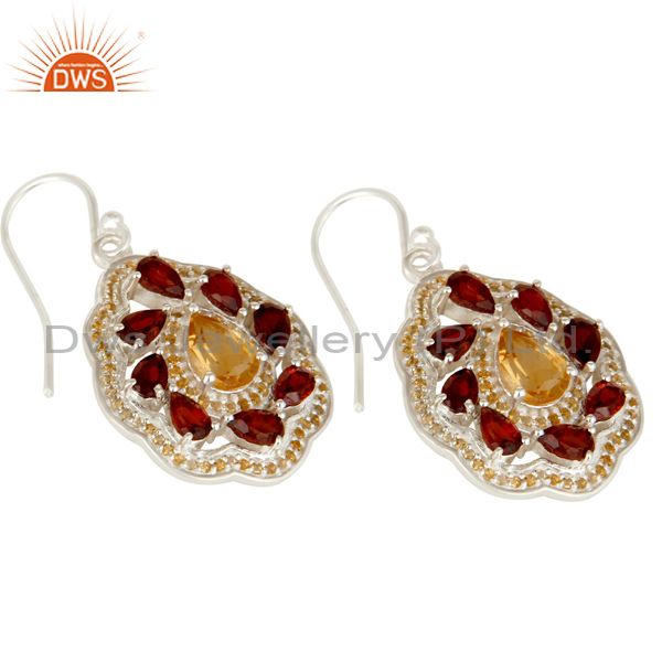Exporter Natural Citrine and Garnet Gemstone Sterling Silver Drop Earring Fine Jewelry