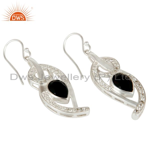 Exporter Black Onyx And White Topaz Sterling Silver Designer Earrings