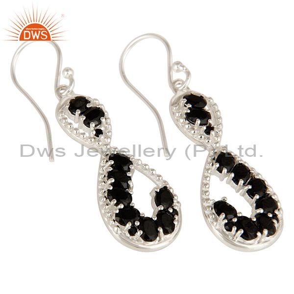 Exporter 925 Sterling Silver Black Onyx Gemstone Designer Infinity Dangle Earrings