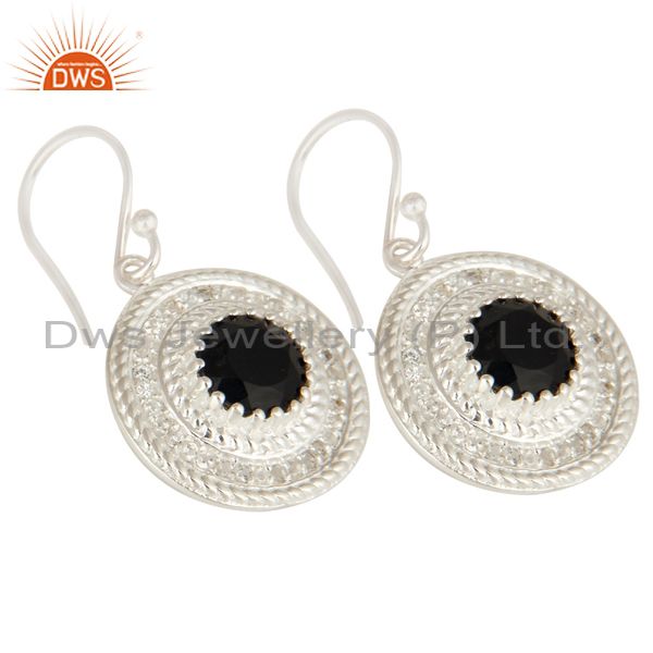 Exporter 925 Sterling Silver Black Onyx And White Topaz Disc Dangle Earrings For Womens