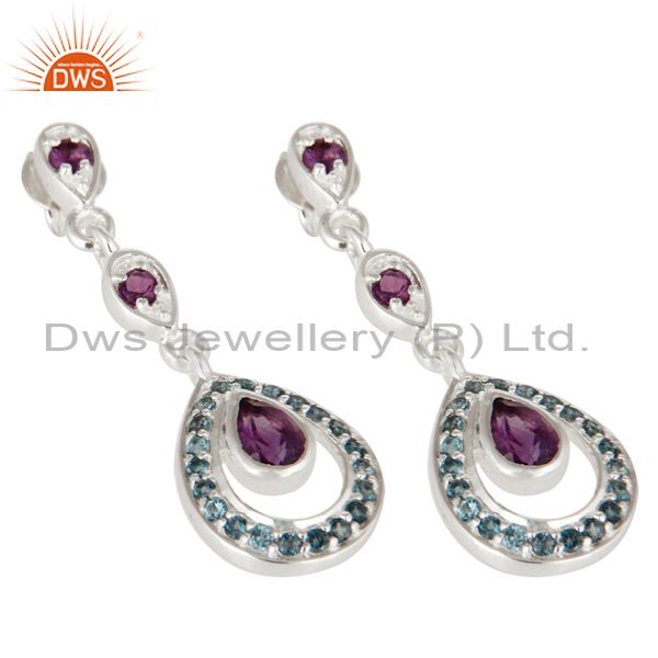 Exporter Natural Amethyst And Blue Topaz Sterling Silver Dangle Earrings