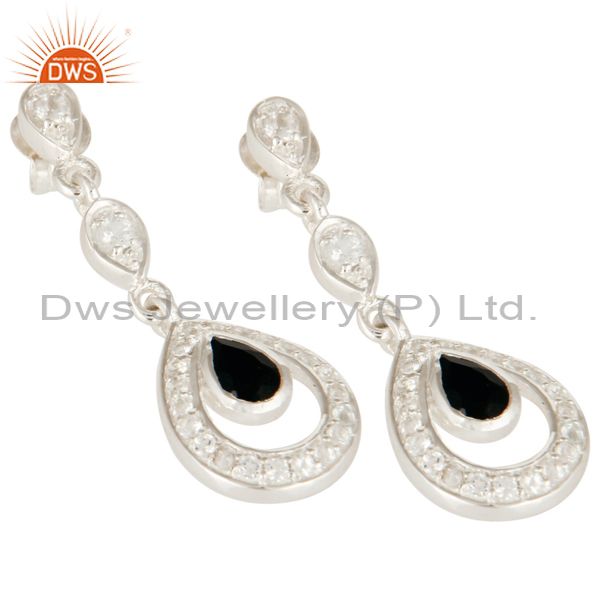 Exporter Black Onyx And White Topaz Sterling Silver Bridal Fashion Earrings