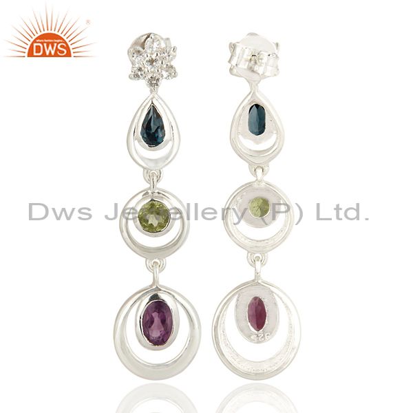 Exporter Natural Multicolor Gemstone Sterling Silver Dangle Earrings