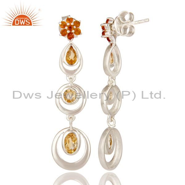 Exporter 925 Sterling Silver Citrine Gemstone Multi Circle Dangle Earrings For Womens