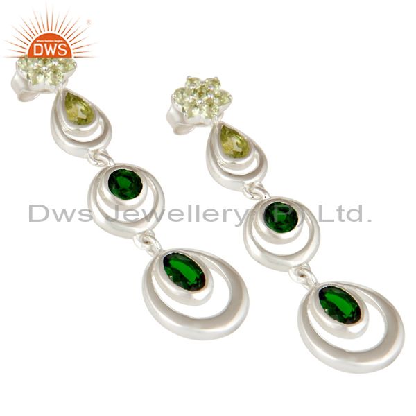 Exporter 925 Sterling Silver Chrome Diopsite and Peridot Circle Dangle Earrings For Women