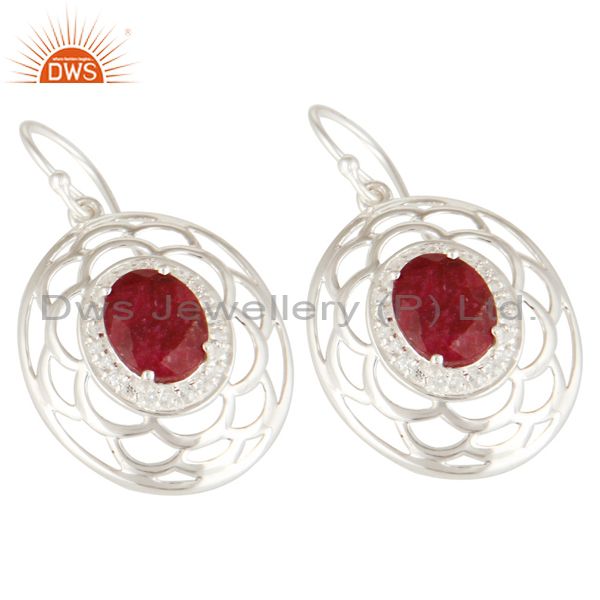 Exporter 925 Sterling Silver Ruby Corundum Gemstone Earrings With White Topaz