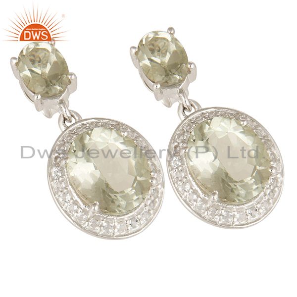 Exporter 925 Sterling Silver Green Amethyst Gemstone Dangle Earrings With White Topaz