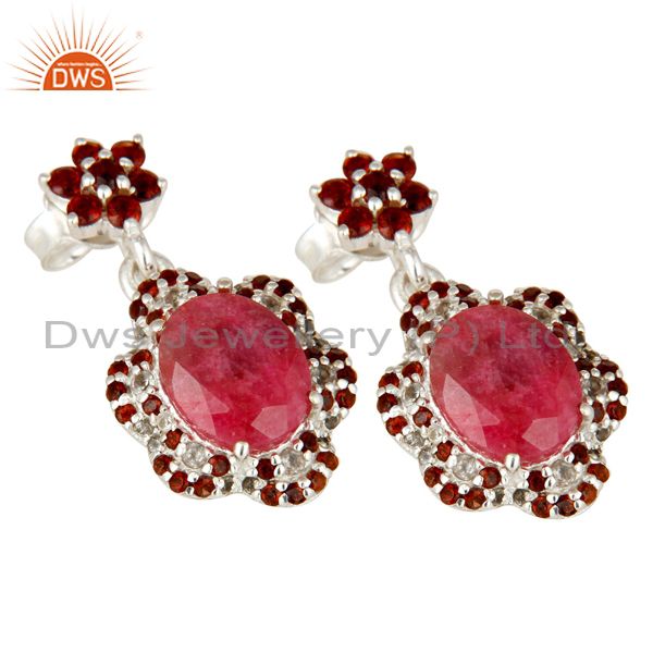 Exporter Ruby and Garnet Dangle Sterling Silver Earring With White Topaz