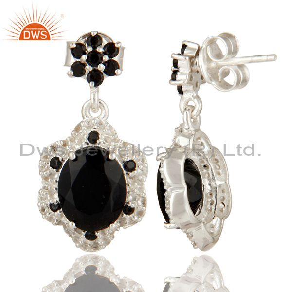 Exporter 925 Sterling Silver Black Onyx Designer Dangle Earrings With White Topaz