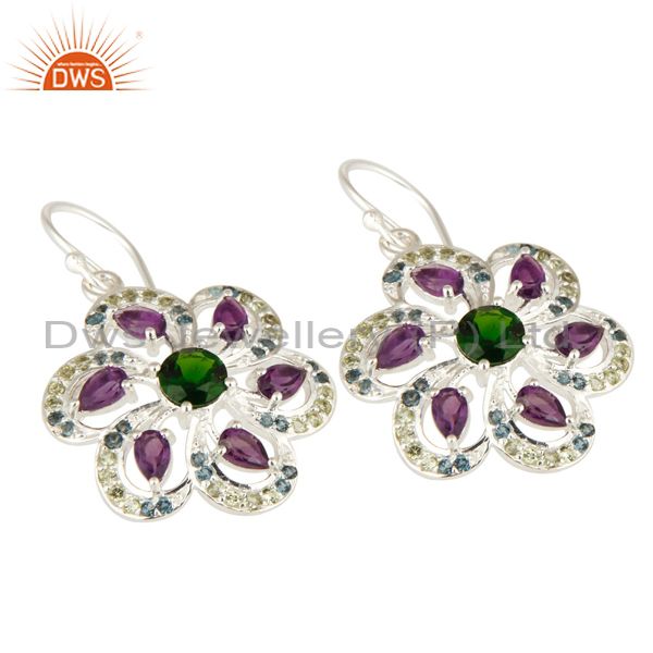 Exporter Amethyst, Blue Topaz, Peridot And Chrome Diopside Sterling Silver Flower Earring