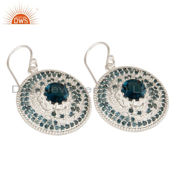 Exporter 925 Sterling Silver London Blue Topaz Gemstone Disc Designer Dangle Earrings