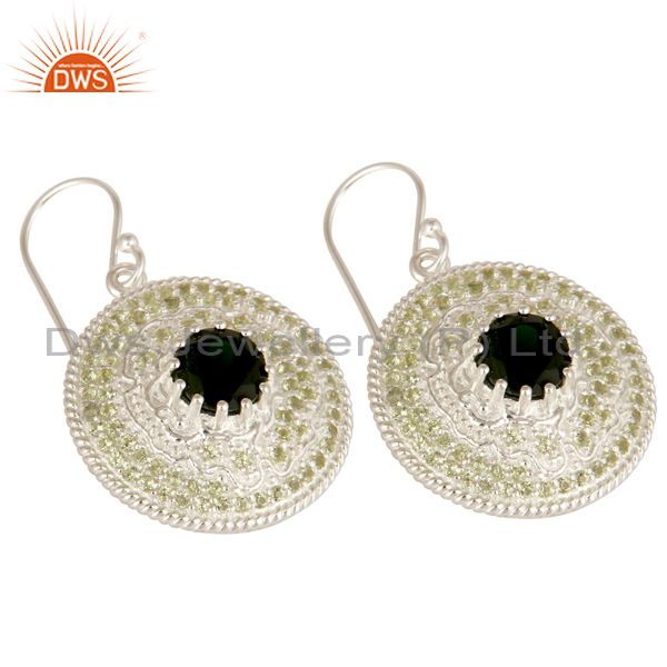 Exporter 925 Sterling Silver Chrome Diopside And Peridot Disc Design Dangle Earrings
