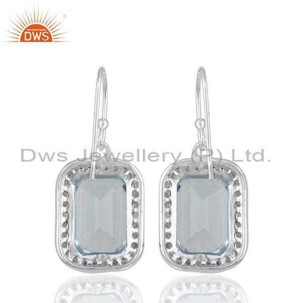 Exporter 925 Sterling Silver Natural London Blue Topaz Prong Set Gemstone Dangle Earrings