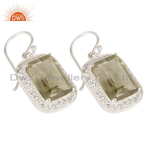 Exporter 925 Sterling Silver Green Amethyst & White Topaz Fine Gemstone Earrings Jewelry