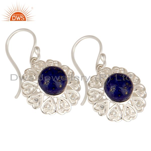 Exporter Lapis Lazuli And White Topaz Gemstone Sterling Silver Designer Heart Earrings