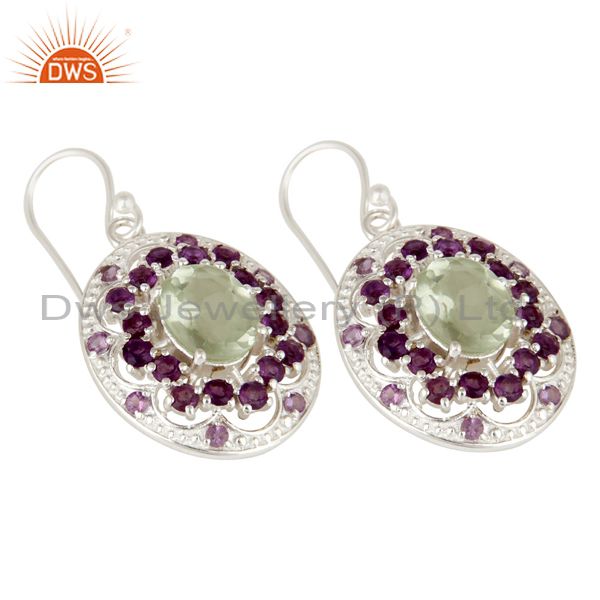 Exporter 925 Sterling Silver Purple Amethyst And Green Amethyst Designer Dangle Earrings