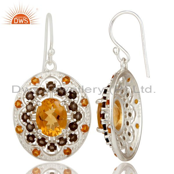 Exporter 925 Sterling Silver Smokey and Citrine Dangle Earrings
