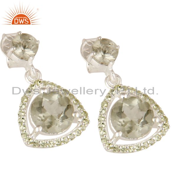 Exporter Green Amethyst And Peridot Designer Dangle Earrings In Sterling Silver