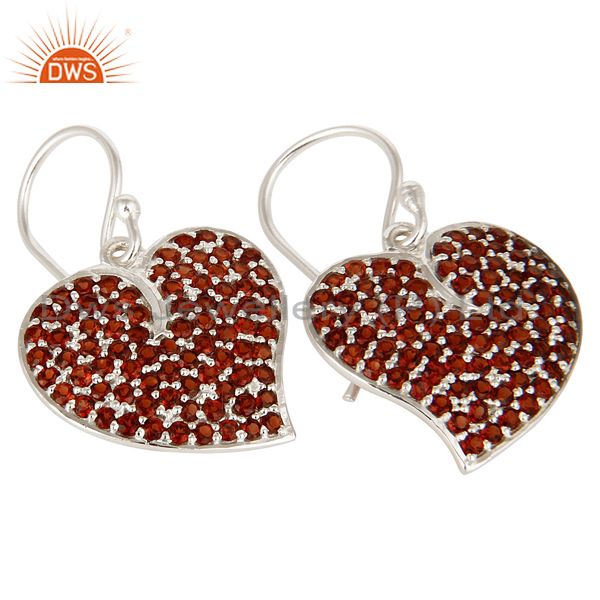 Exporter High Quality Solid Sterling Silver Garnet Gemstone Heart Dangle Earrings