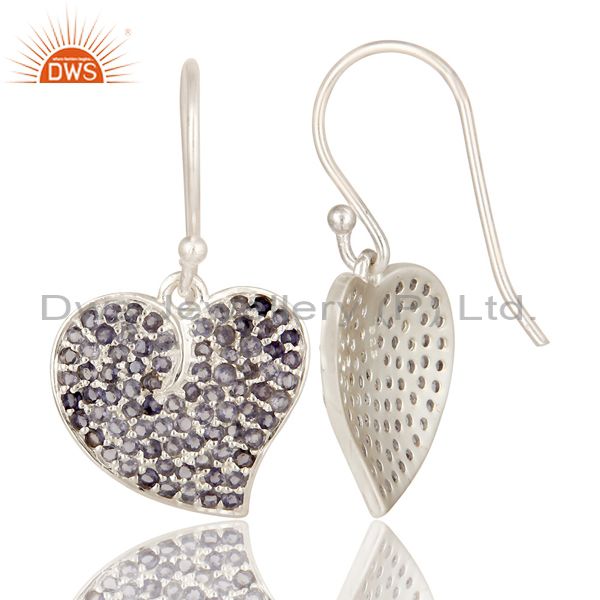 Exporter 925 Sterling Silver Iolite Gemstone Bridal Fashion Heart Design Dangle Earrings