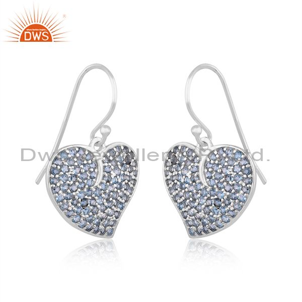 Exporter London Blue Topaz Sterling Silver Heart Design Wedding Fashion Dangle Earrings