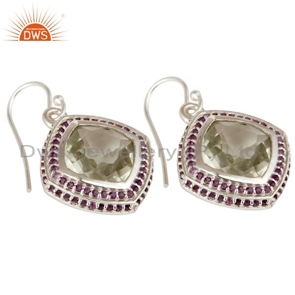 Exporter Prasiolite and Amethyst Gemstone Dangle Earrings In Sterling Silver