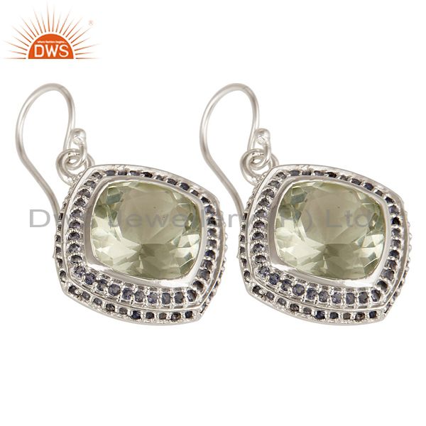 Exporter Green Amethyst And Iolite Gemstone Dangle Earrings In Sterling Silver