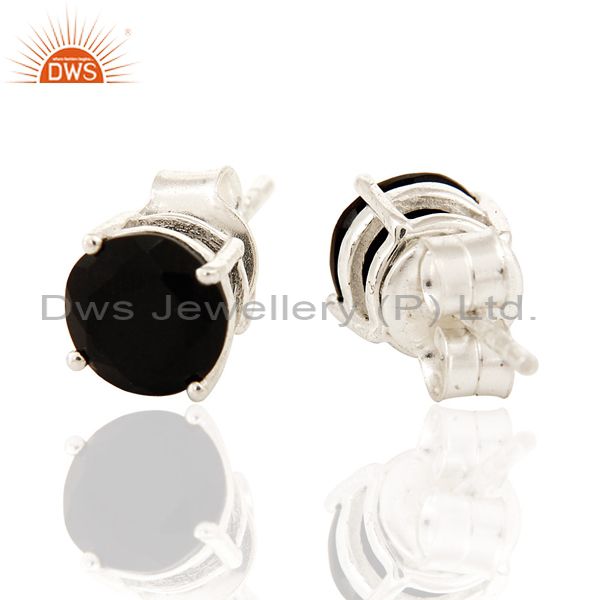 Exporter 7mm Round Black Onyx Gemstone Sterling Silver Stud Earrings For Womens