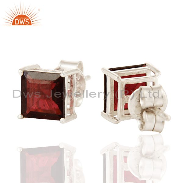 Exporter Genuine 7MM Red Garnet Gemstone 925 Sterling Silver Prong Set Stud Earrings