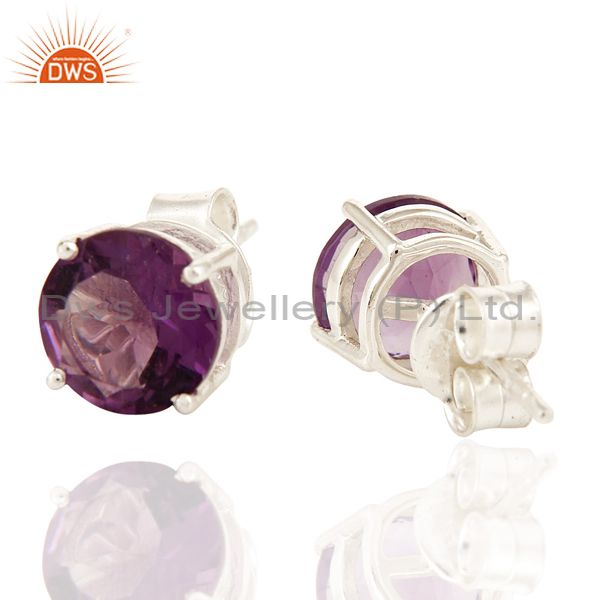Exporter 6mm Round Checkerboard Amethyst Stud Earrings In 925 Sterling Silver