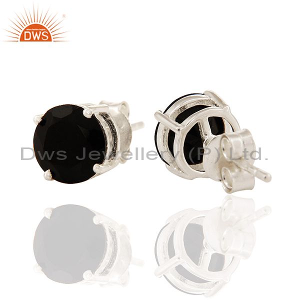 Exporter Black Onyx 925 Sterling Silver Prong Set Gemstone Womens Stud Earrings