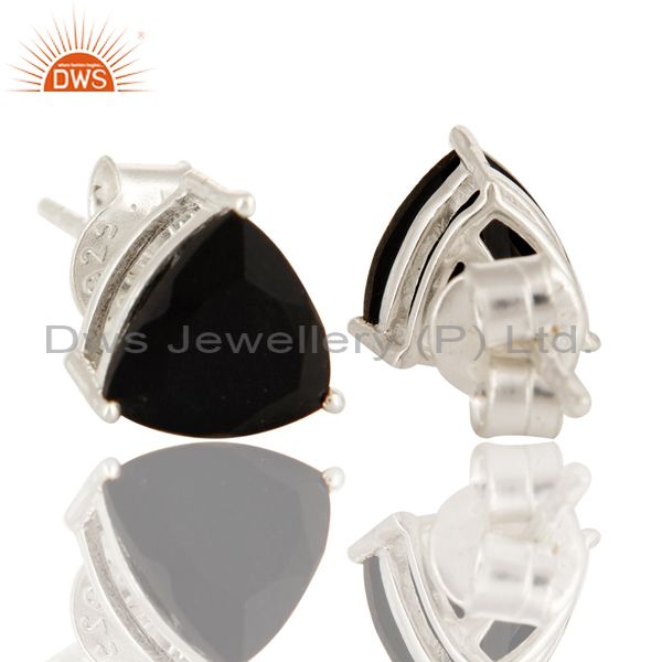 Exporter 925 Sterling Silver Trillion Cut Black Onyx Gemstone Womens Stud Earrings