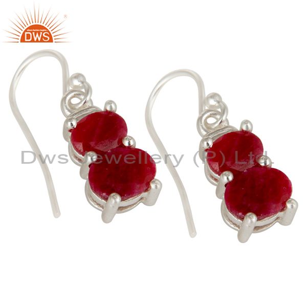 Exporter 925 Sterling Silver Red Ruby Corundum Gemstone Dangle Earrings