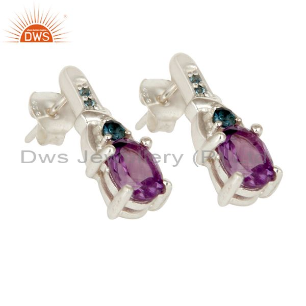 Exporter 925 Sterling Silver Amethyst and London Blue Topaz Post Stud Earrings