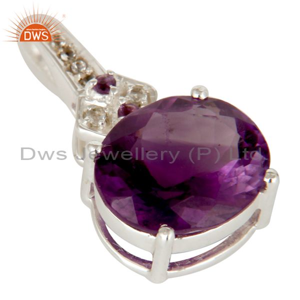 Exporter White Topaz And Amethyst 925 Sterling Silver Fine Gemstone Pendant Jewelry