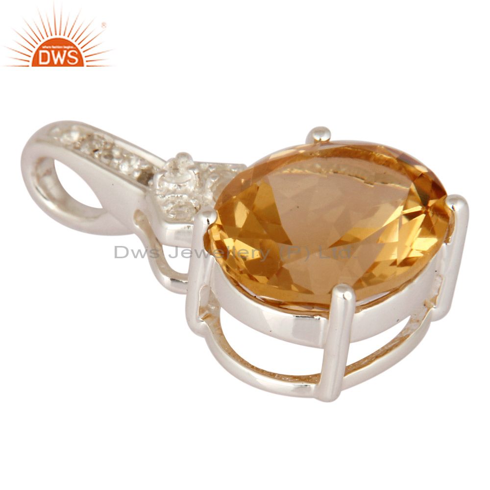 Exporter White Topaz And Citrine 925 Sterling Silver Fine Gemstone Pendant Jewelry