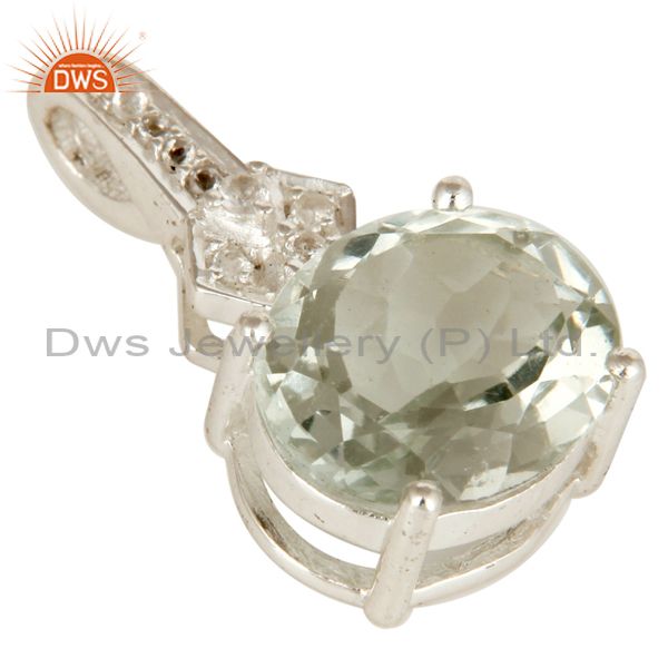 Exporter 925 Sterling Silver Green Amethyst Gemstone Prong Set Pendant With White Topaz