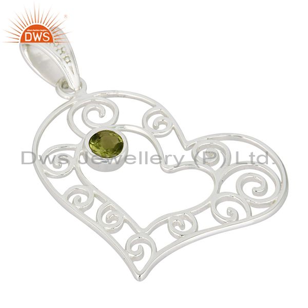 Exporter 925 Sterling Silver Natural Peridot Gemstone Heart Designer Pendant