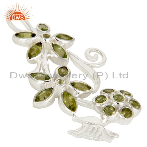 Exporter Natural Peridot Gemstone Sterling Silver Flower Design Pendant
