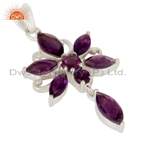 Exporter Natural Purple Amethyst Gemstone Sterling Silver Cluster Designer Pendant