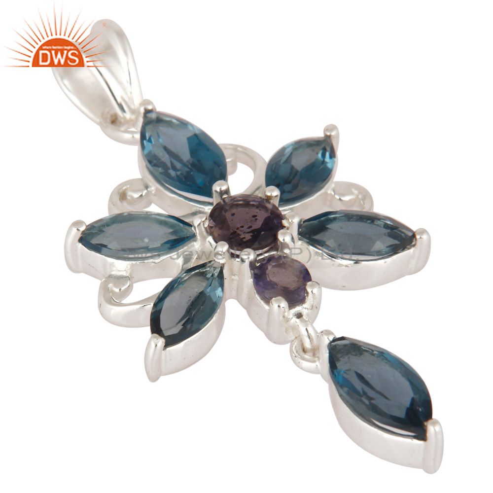 Exporter London Blue Topaz Gemstone Iolite Sterling Silver Butterfly Solitaire Pendant