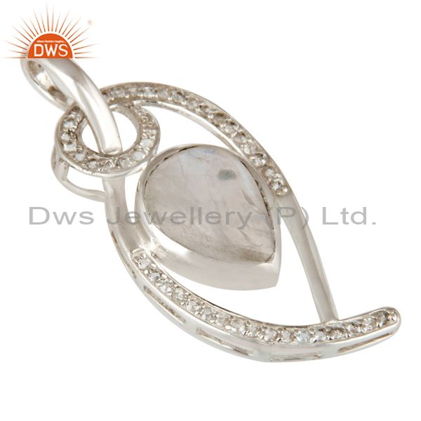 Exporter 925 Sterling Silver Rainbow Moonstone And White Topaz Pendant For Womens