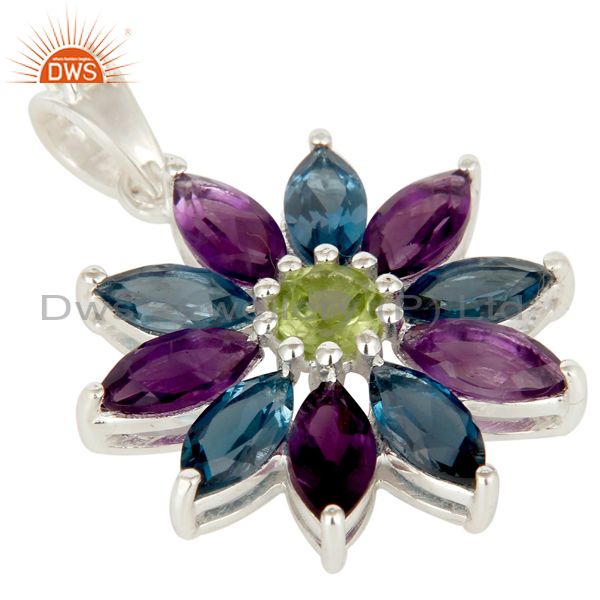 Exporter 925 Sterling Silver Amethyst London Blue Topaz and Peridot Design Pendant
