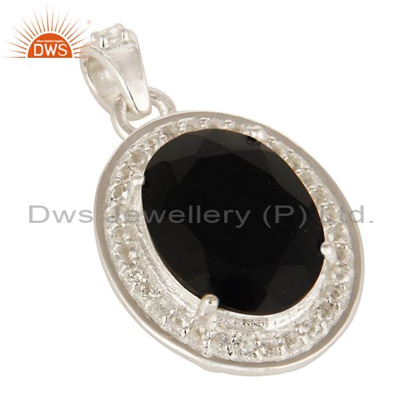 Exporter Natural Black Onyx And White Topaz Sterling Silver Prong Set Gemstone Pendant