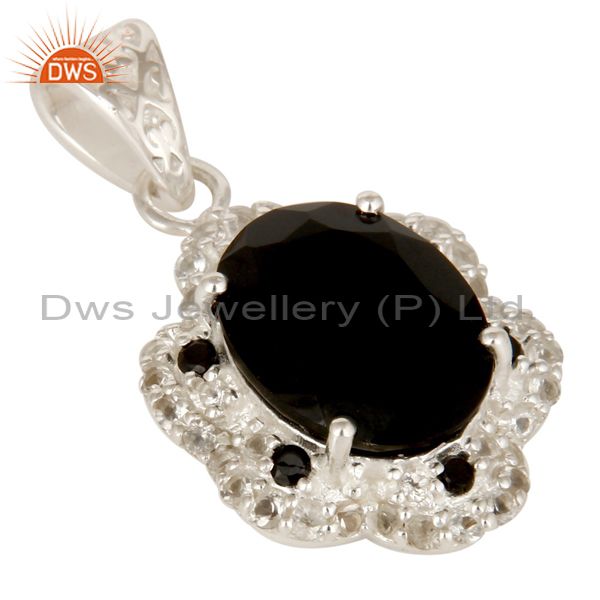 Exporter 925 Sterling Silver Black Spinel, Black Onyx And White Topaz Gemstone Pendant
