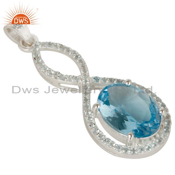 Exporter 925 Sterling Silver Sky Blue Topaz Infinity Designer Pendant Necklace