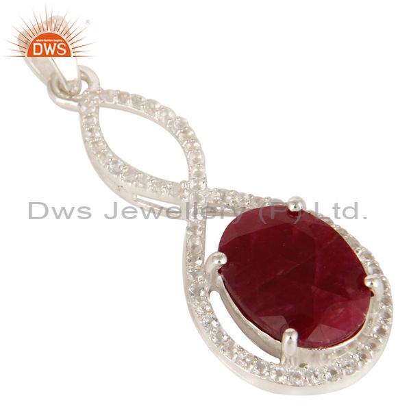 Exporter 925 Sterling Silver Natural Ruby Corundum Prong Set Pendant With White Topaz