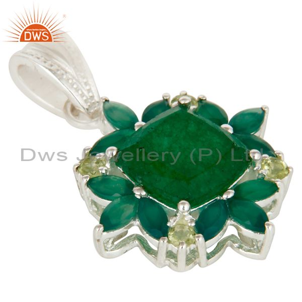 Exporter Natural Green Aventurine And Peridot Sterling Silver Gemstone Cluster Pendant